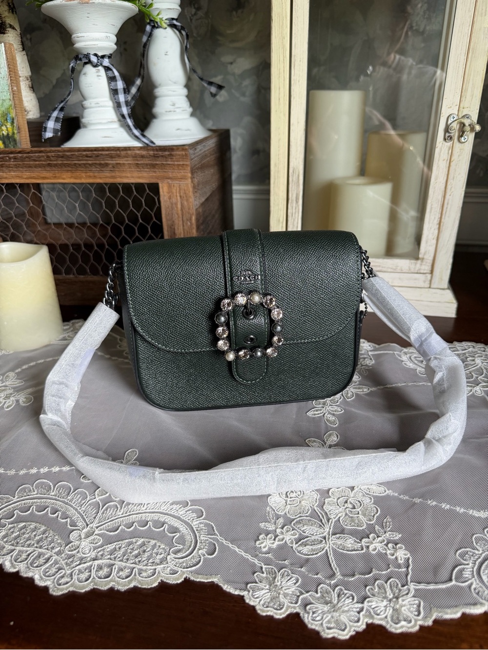 Coach Gemma Crossbody Bag with Jeweled Buckle Amazon Green Purse